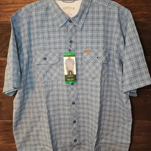 Men's XL Orvis blue and white plaid short-sleeve